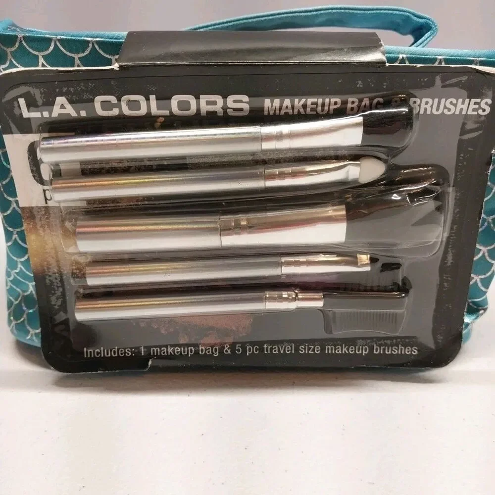 LA Colors Mermaid Makeup Bag w/ 5 Travel Size  Cosmetics Brushes NWT